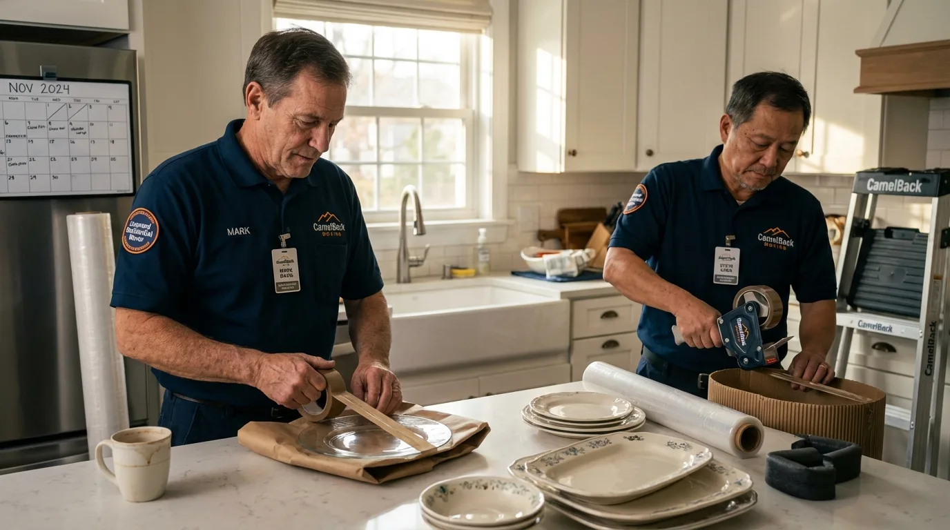 Professional crew packing kitchen dishware in Ione, CA